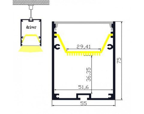 1M A5575 BLACK ALUMINIUM SUSPENSION/SURFACE  MOUNT - LEDLIGHTMELBOURNE