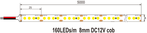 5M DC12V 6W 160 CHIPS COB LED STRIP (3K)